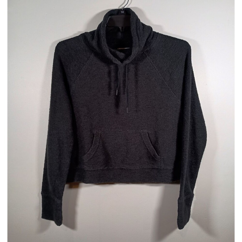 Offline Aerie Cropped Sweater Womens Black Kangaroo Pocket Mock Neck Size Medium